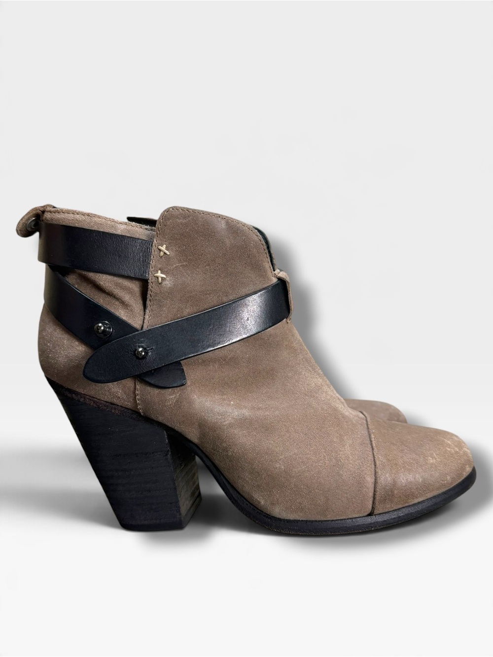 Women’s Rag & Bone Harrow Tan Leather Ankle Strap Heeled Booties Size 37